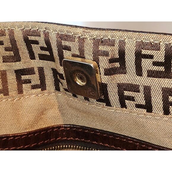 Fendi Western Zucchino Tote Shoulder Bag Brown Canvas and Leather Trim Vintage - Picture 13 of 15